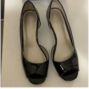 Cato Black Patent Peep-Toe Heels
